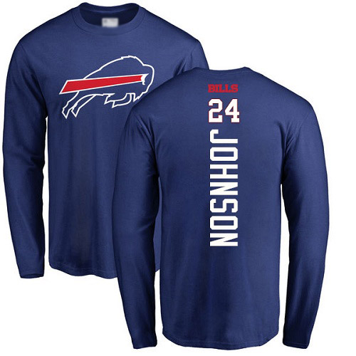Men NFL Buffalo Bills #24 Taron Johnson Royal Blue Backer Long Sleeve T Shirt->nfl t-shirts->Sports Accessory
